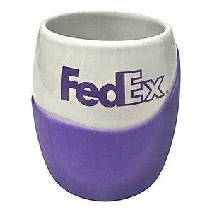 Coffee Mug Cup FEDEX FED EX White with Purple Rubber Cover Bra